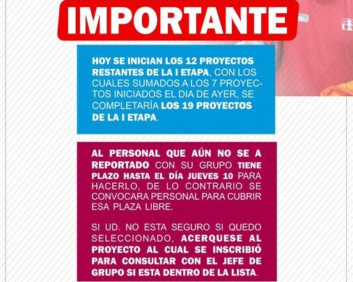 REACTIVACIÓN ECONÓMICA | SOLO PARA LOS CONVOCADOS DE TRABAJA PERÚ