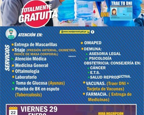 Campaña Médica Comunitaria Gratuita este 29 Enero 2021