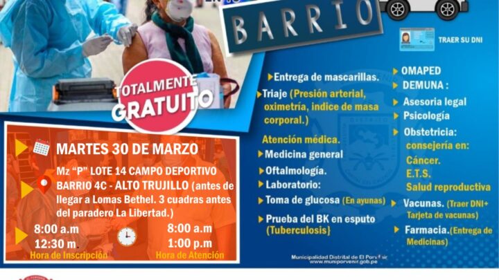 Campaña de Salud | Médico en Tu Barrio llega a Alto Trujillo este 30 de Marzo.