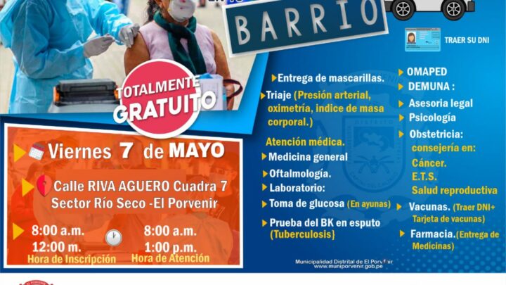 Médico en tu barrio | Campaña de salud gratuito este 7 de mayo en la cdra. 7 de Riva Agüero.