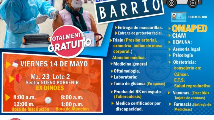 Campaña Médico en tu Barrio este 14 de Mayo en la Mz. 23 Lote2 Sector nuevo Porvenir Ex DINOES.