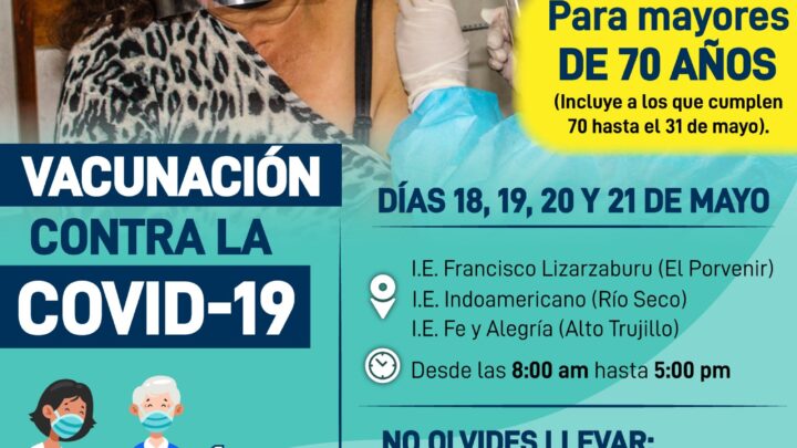 Vacunación contra COVID-19 para adultos mayores de 70 años.