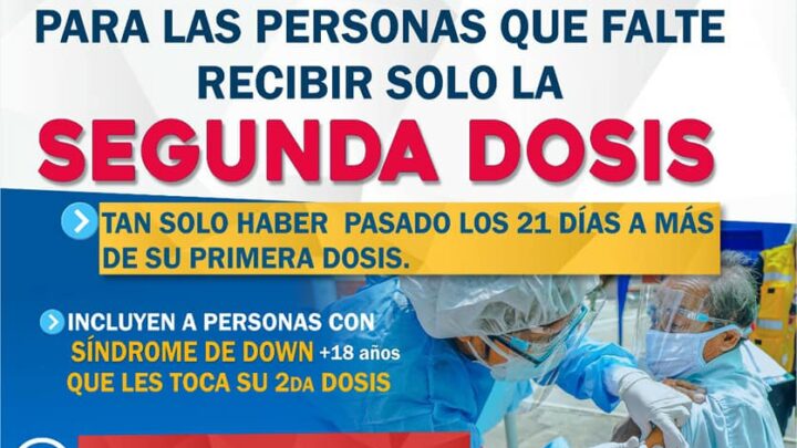 Vacunación contra la COVID-19 para las personas que falte recibir la segunda dosis.