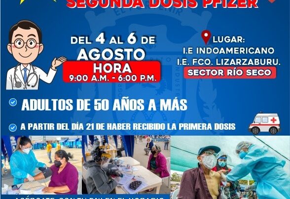 Vacunacion COVD-19 | Dirigido a personas de 50 años a más, Te esperamos del 4 al 6 de agosto.