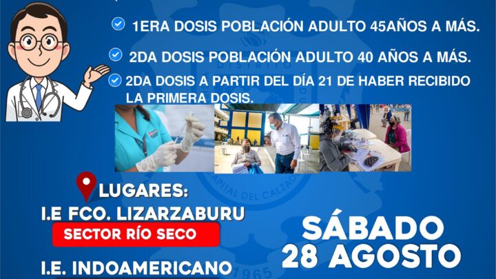 Vacunación COVID-19 | Retomamos la vacunación de primera y segunda dosis este 28 y 29 de Agosto.