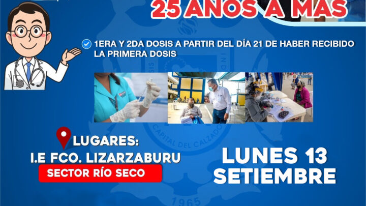 Vacunación contra el COVID-19 | Para personas mayores de 25 años a más.