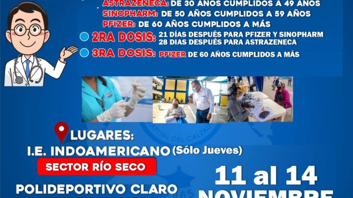 Vacunación contra el COVID-19 | Desde el 11 al 14 de Noviembre en El Porvenir.