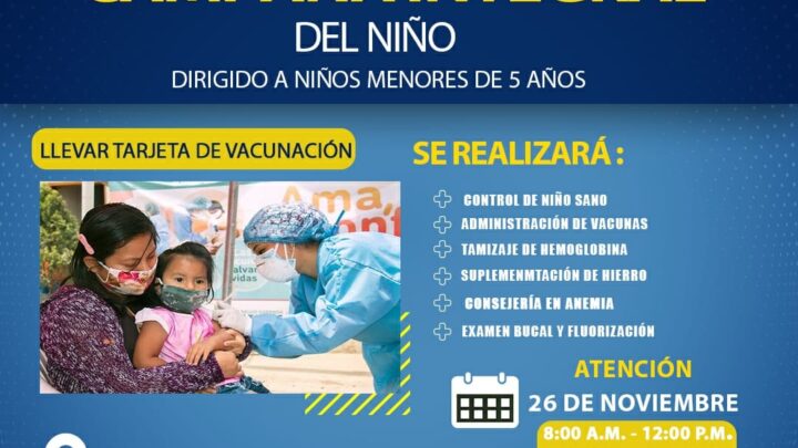 Gran campaña de atención integral del niño este 26 y 27 de Noviembre.